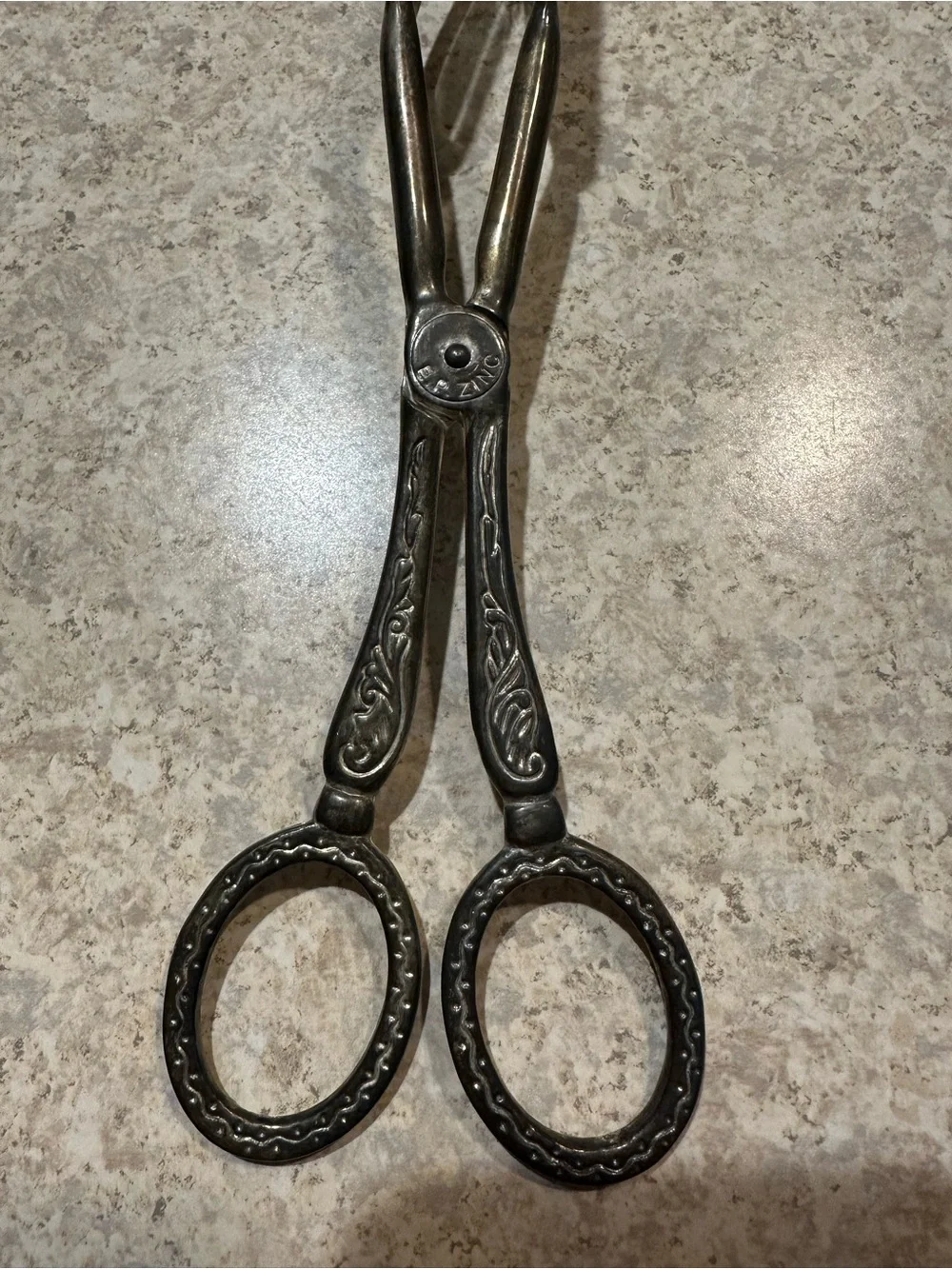 EP Zinc- Antique Silver-Plated Tongs Trio - Ornate Floral Tips- Made in Italy